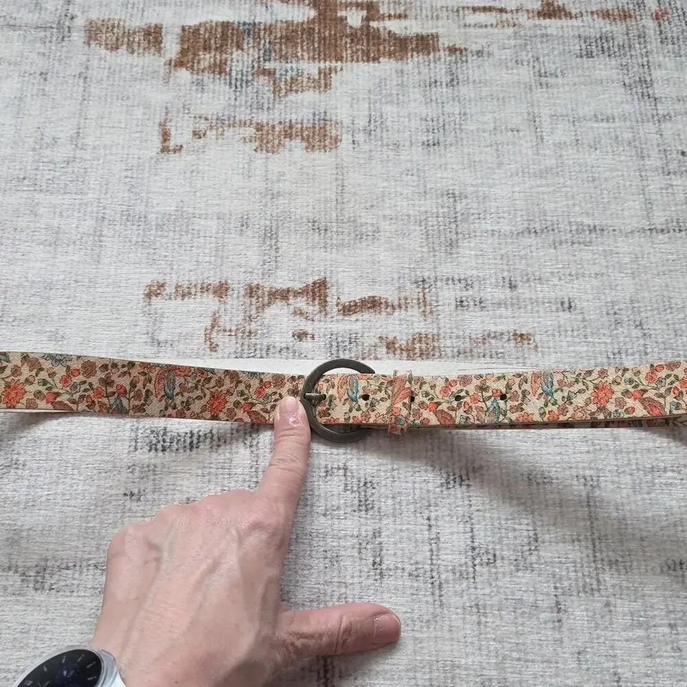 Vintage 90s Landes Floral Patterned Belt Womens L Boho Cottagecore Cream Blue